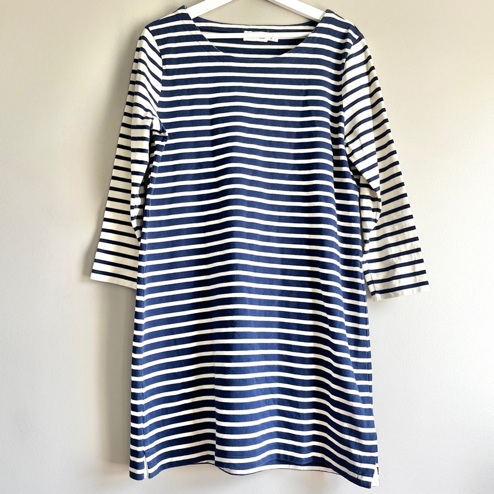vineyard vines dress large mixed stripes knit navy blue white cotton preppy
